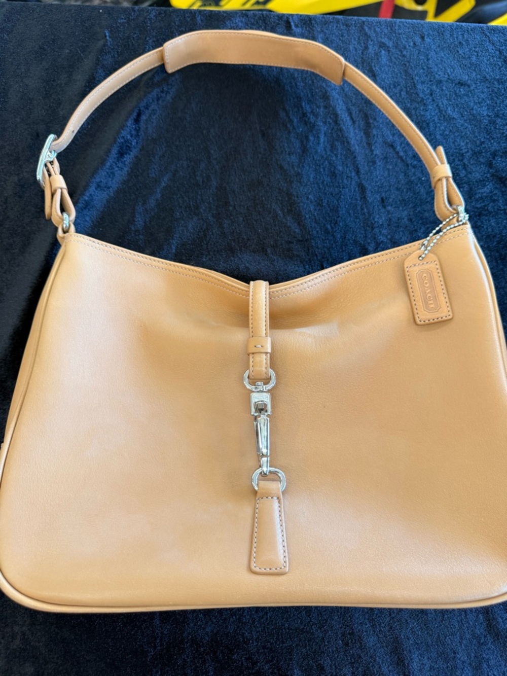 Coach Cognac Leather Shoulder Bag with Silver Hardware